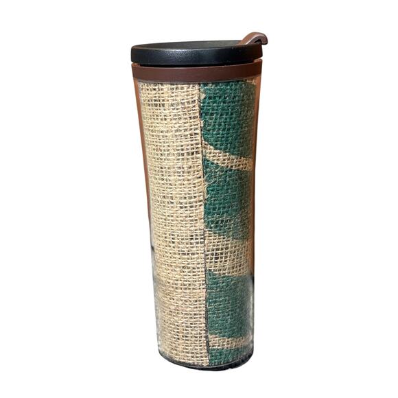 Starbucks Coffee Bean Bag Tumbler 16 oz 2010 Burlap Insulated Drink Cup Upcycled - Picture 2 of 6